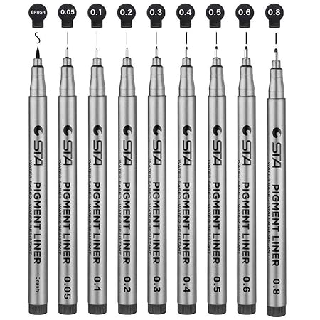 Fineliner Stifte, 9 Stück Schwarzen Pigment Liner Micro-Pen Fineliner Tintenschreiber, Pinsel & Kalligraphie Spitze Nibs zum 