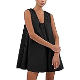 GTLIAE Women's Mini Babydoll Tank Dress Bubble Sleeveless Dresses Scoop Neck Ruched Short Summer Sundress with Pockets