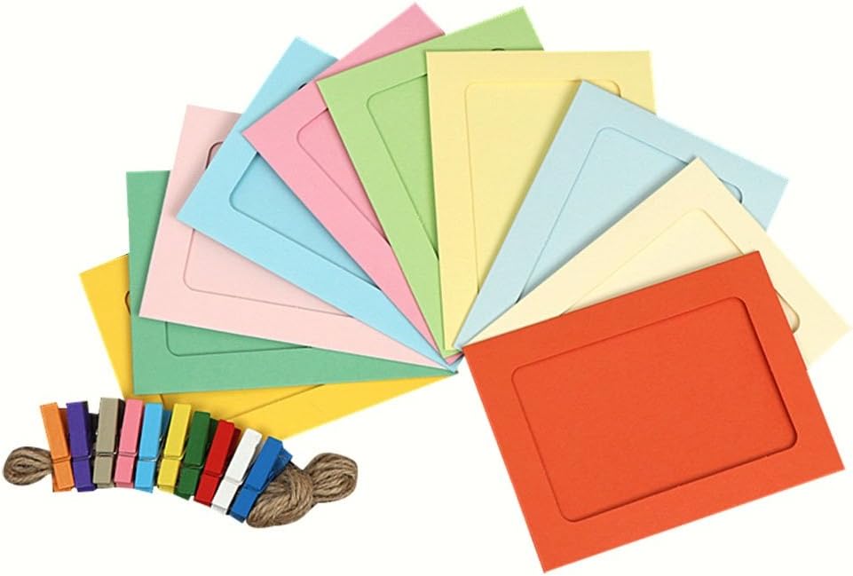 ZATOGOO 4 x 6-inch Paper Picture Photo Frames, 10 Colors DIY Cardboard Photo Frame with Clips and String