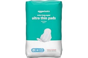 Amazon Basics Ultra Thin Pads with Flexi-Wings for Periods, Extra Long Length, Super Absorbency, Unscented, Size 3, 28 Count, 1 Pack (Previously Solimo)