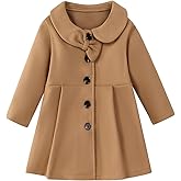 USKIDKK Toddler Baby Girl Coat Long Sleeve Solid Color Buttons Clothes Jacket Little Girls Dress Coat Fall Winter Outfit