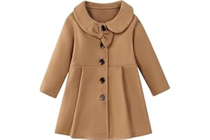 USKIDKK Toddler Baby Girl Coat Long Sleeve Solid Color Buttons Clothes Jacket Little Girls Dress Coat Fall Winter Outfit