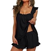 LILLUSORY Pajamas Sets for Women 2 Piece Cute Bridal Pjs Sexy Lounge Sleepwear Summer Outfits 2026 Ruffle Tops and Shorts