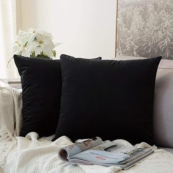 Khooti Velvet Cushion Cover, 10x10 (Black)(Pack of 1)