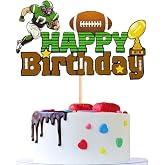 Football Birthday Cake Topper Happy Birthday Football Party Decorations Green Sports Theme Cake Decoration Pre Assembled Glitter Cardstock Topper for Boys Kids Football Fans