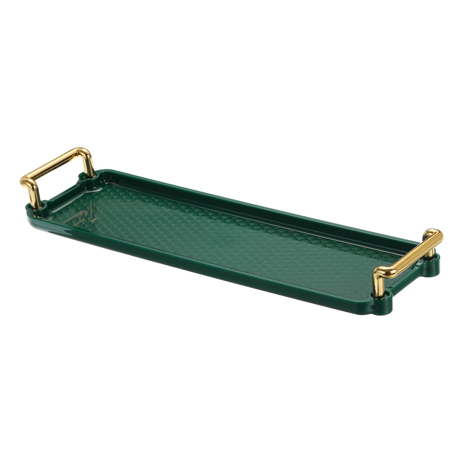 PATIKIL Plastic Serving Tray with Golden Handle, 12" x 3.9" Modern Rectangular Decorative Tray Reusable Jewelry Platter for Countertop Bathroom Kitchen, Green