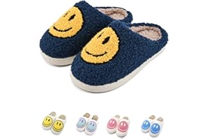 FUUPNN Smile Face Slippers for Girls Boys,Retro Cute Soft Plush Indoor Outdoor Shoes Fuzzy House Lightweight Slippers with Memory Foam Warmth Happy face Slippers Non Slip Smile Slippers for Winter