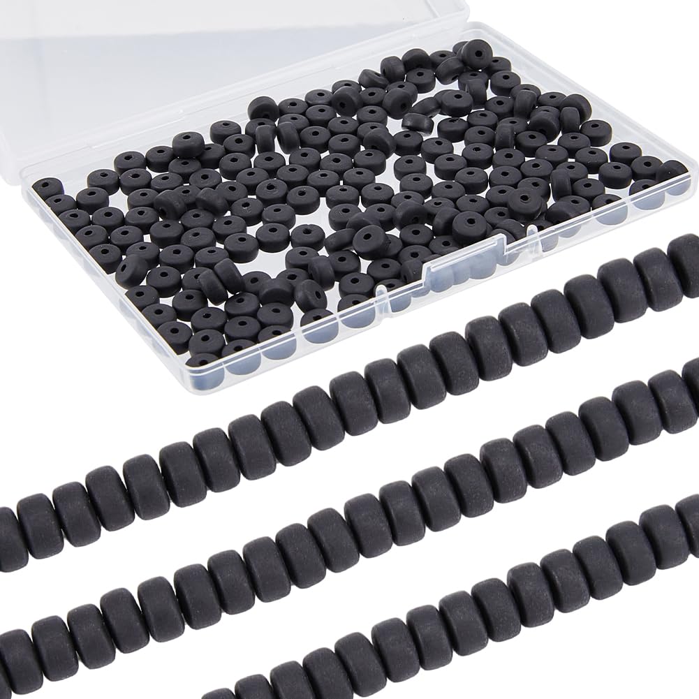 SUNNYCLUE 1 BOX 350PCS 6mm Black Heishi Beads Round Polymer Clay Spacer Beads Mini Small Refill Disc Vinyl Spacer Loose Beads Bulk for Jewellery Making Diy Bracelets Necklace Chocker Craft Supplies