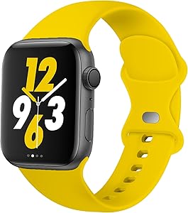 Acrbiutu Bands Compatible with Apple Watch 38mm 40mm 42mm 44mm, Replacement Soft Silicone Sport Strap for iWatch SE Series 6/5/4/3/2/1 Women Men, Yellow 42mm/44mm M/L