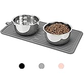 Ptlom Pet Placemat for Dog and Cat, Mat for Prevent Food and Water Overflow, Suitable for Medium and Small Pet, Grey, Silicone
