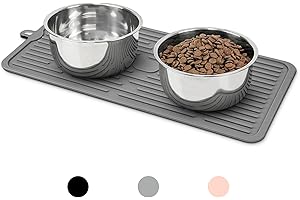 Ptlom Pet Placemat for Dog and Cat, Mat for Prevent Food and Water Overflow, Suitable for Medium and Small Pet, Grey, Silicone