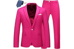 MOGU Mens Slim Fit 2 Piece Suit One Button Notch Lapel Tuxedo for Prom (Suit Jacket + Pants)