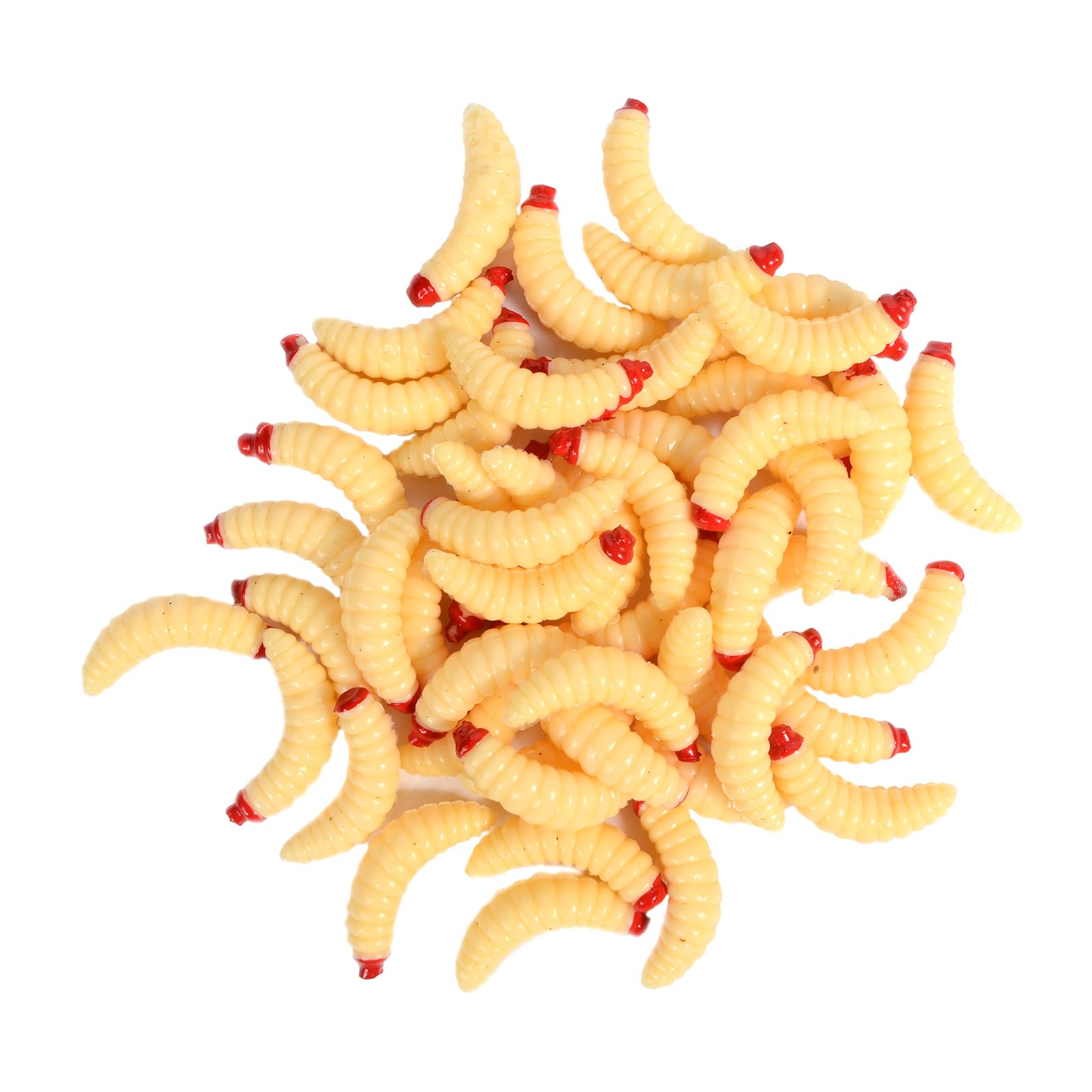 Worms for Fishing Soft Lures, 100Pack Simulation Earthworm Fake Worm Soft Fishing Lures, Soft Plastic Worms Lures, Bass Fishing Lure Baits, Worm Fishing Lure for Saltwater Freshwater (Cream)