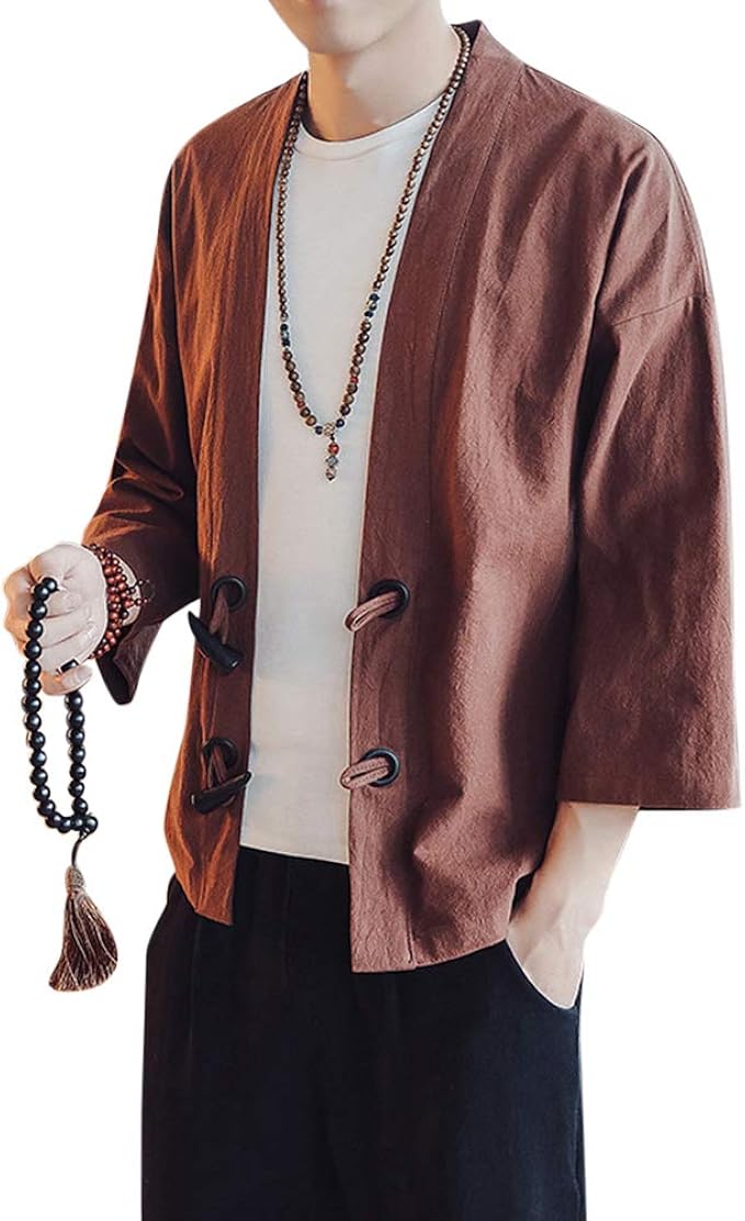 DianShaoA Herren Japan Kimono Jacke Übergangsjacke Freizeit 3/4 Ärmel