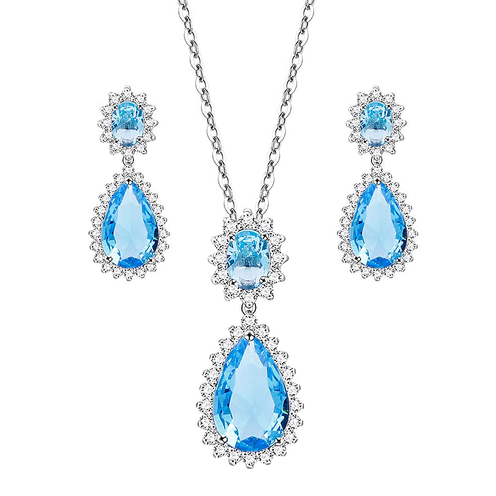 Lavencious Teardrop Dangle Necklace & Earring Sets for Women - Trendy AAA Cubic Zirconia, Stainless Steel, Rhodium Plated
