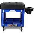 FreekyFit Rolling Creeper Garage/Shop Seat for Men, Padded Mechanics Stool with Tool Tray Storage for Garage, Rolling Workshop Stool with Wheels, Auto Creeper Seat, 330 LBS Capacity, Heavy Duty, Blue
