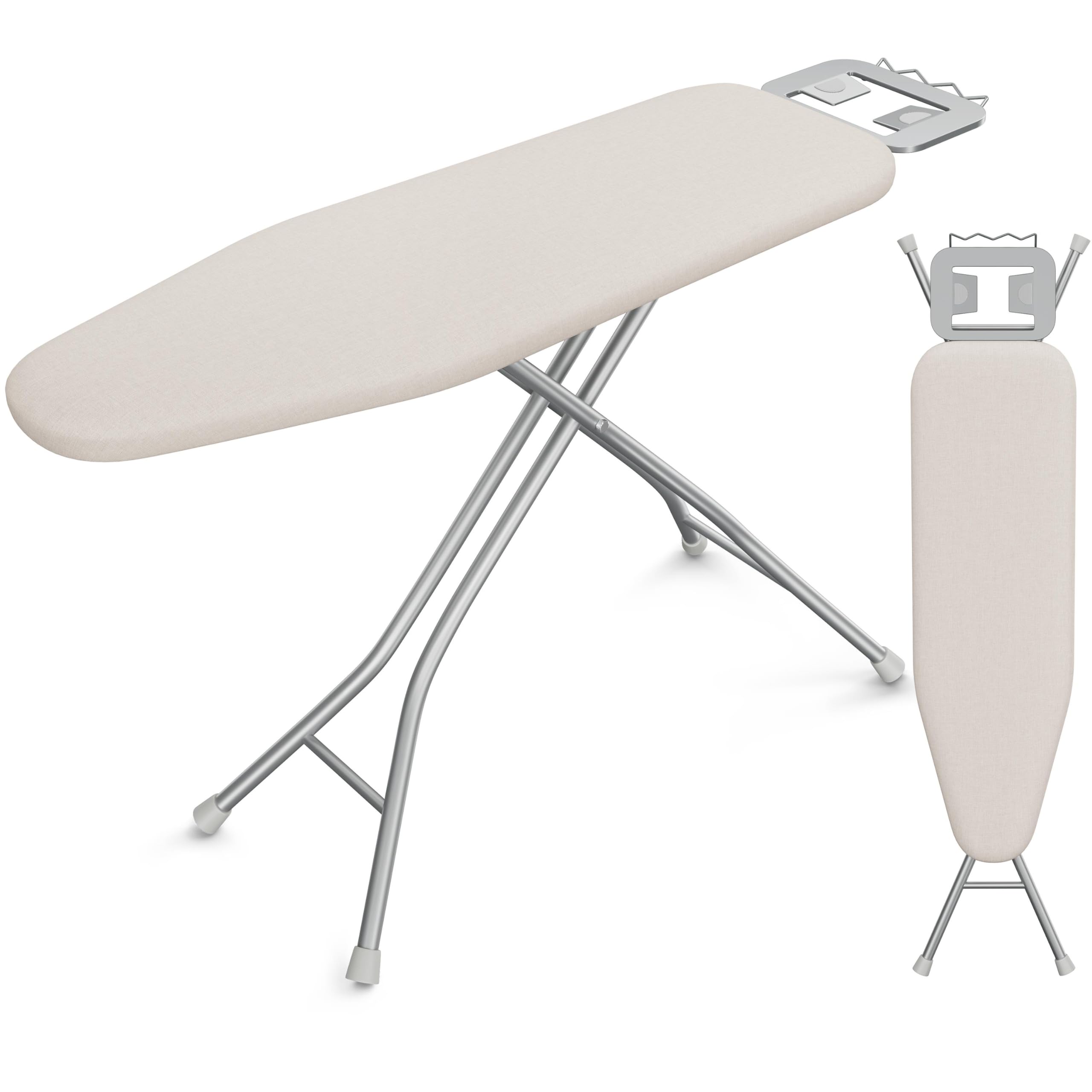Photo 1 of ***a little dirty***Yaheetech Foldable Ironing Board, Heavy Duty Iron Board with 9 Adjustable Heights, 4 Layer Cover and Safety Iron Rest, 52X14 Compact and Space Save Iron Board for Home Laundry Room Use, Beige