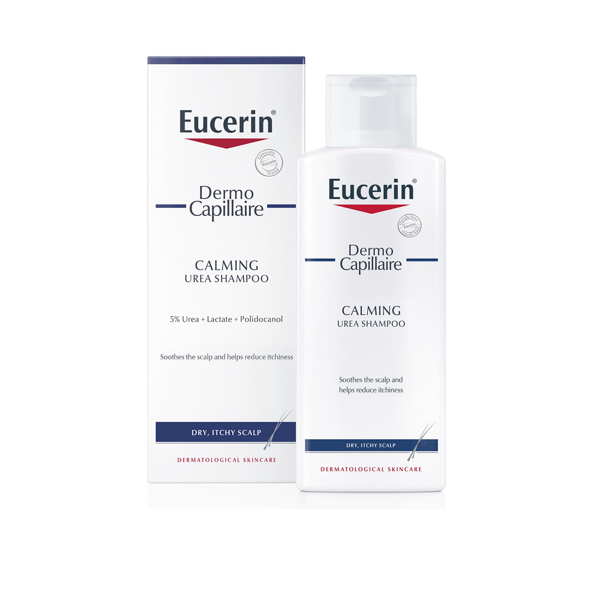Eucerin DermoCapillaire Calming Urea Shampoo 250ml, Psoriasis and Dermatitis Shampoo for Dry, Itchy Scalp, Fragrance-Free, Moisturising with Urea, Lactate, Paraben- and Silicon-Free