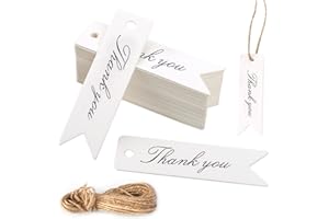 Mini Thank You Gift Tags with String, 100 Pcs Kraft Paper Hang Tags with String White Gift Wrapping Tag for Wedding Thanksgiv