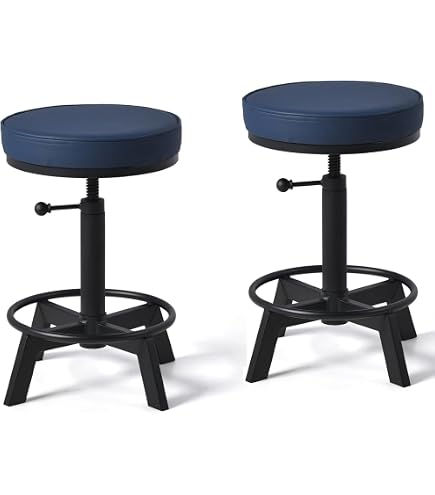 BOKKOLIK Swivel Bar Stool Industrial Coffee Kitchen Dining Chair Fire Hydrant Design Height Adjustable 24.8-30.7inch Wooden Seat