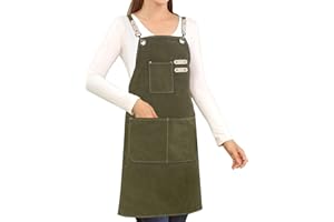 HONGSOME Cotton Canvas Cross Back Apron for Art Painting Garden Chef Bartender Work,Women Men 3 Pockets Waterproof Adjustable M-XXL