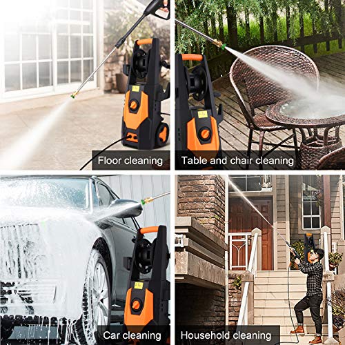 mrliance 3500PSI Electric Pressure Washer 2.0GPM Power Washer 1800W High Pressure Washer Cleaner Machine with Spray Gun, Hose Reel, Brush, and 4 Adjustable Nozzle (Orange)
