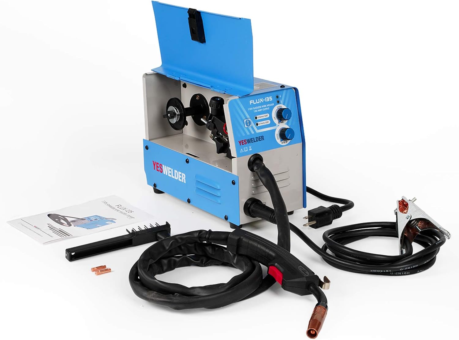 YESWELDER FLUX-135 Flux Core MIG Welder, 135A Gasless IGBT Inverter Welding Machine 110V - - 