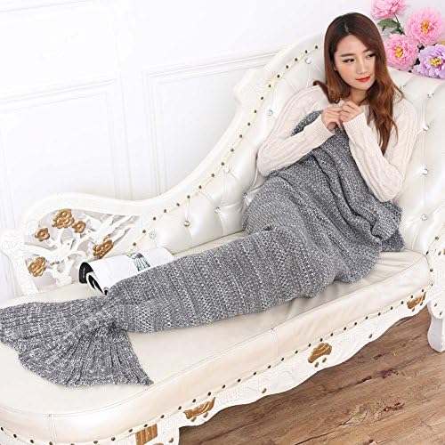 Knitted Mermaid Tail Blanket Crochet Soft Sleeping Bags All Seasons Quilt Cozy Snuggle for Adults Teens 180x80cm(70.86"x31.50") by Annerhome (Grey)