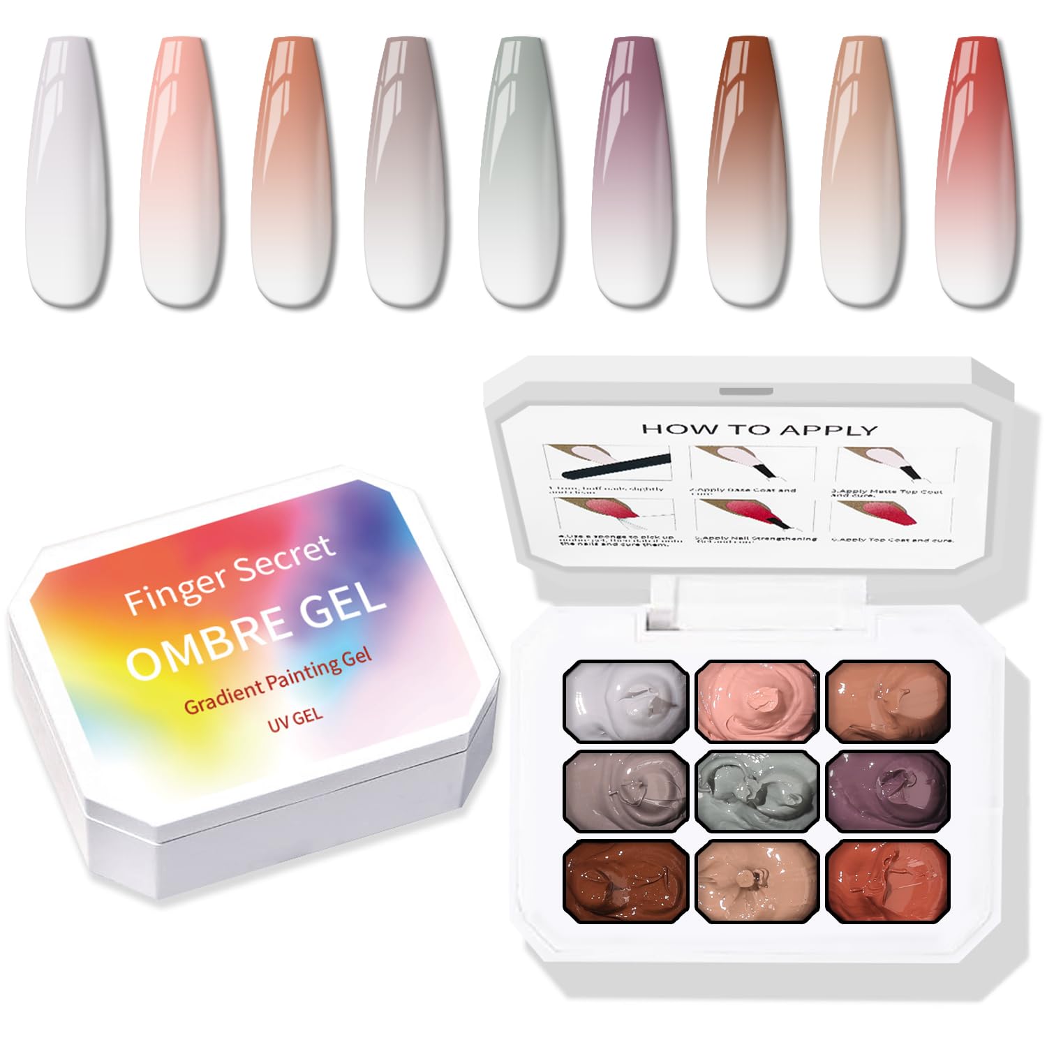 Photo 1 of Sponge Pat Paint Nail Gel, 9 Colors Ombre Nails Gradient Gel Nail Blush Blooming Aura Nails Drawing Stripper Floral Painting Nail Art, No Wipe, UV/LED Curing (9 Colors G)