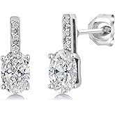 Gem Stone King 1.00 Cttw 14K White Gold Oval Lab Grown Diamond Stud Earrings For Women | Gemstone November Birthstone | DEF Color | VVS-VS Clarity | Oval 6X4MM