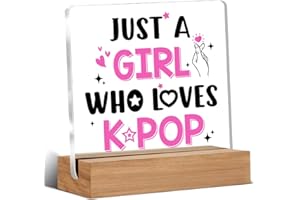 WEZADUK K-pop Gifts for Teen Girls, Music Gifts for Women, Kpop Acrylic Plaque Gift for Girl, Just A Girl Who Love K-pop Desk Signs Decor 4 × 4 Inches