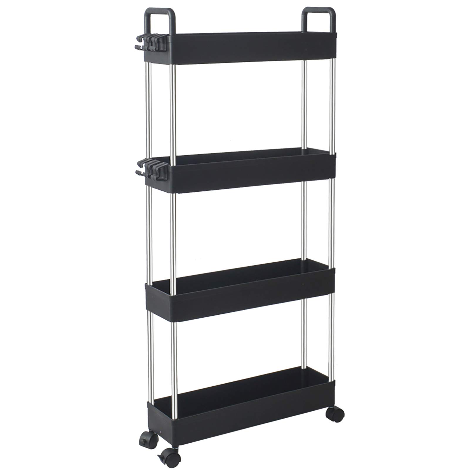 SOLEJAZZ Storage Cart 4-Tier Slim Mobile Shelving Unit Rolling Bathroom Carts with Handle for Kitchen Bathroom Laundry Room Narrow Places, Black