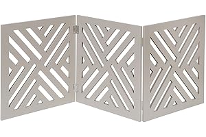 HOME DISTRICT Dog Gate Freestanding Pet Gate 4-Panel & 3 Panel Pet Gate for Dogs Folding Dog Gate Quadfold & Trifold Pet Gate for Small Dogs Decorative Pet Gate for Dogs Indoor, Gray Lattice 47" x 19"