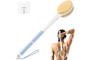 Back Scrubber Body Shower Brush: Anti Slip Long Handle Bath Brush with Stiff and Soft Bristles – Showering Exfoliator Wet or Dry Brushing for Women, Men, Elderly (Blue)
