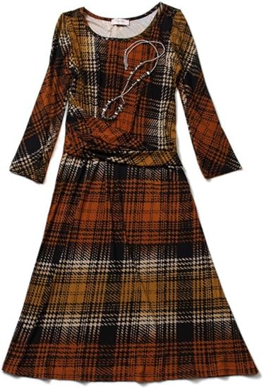 Amazon モードアラカルト フランス製 ワンピース レディース 秋 ひざ丈 フレア ジャージー ニットワンピース Fifilles De Paris フィフィーユ ド パリ チェック柄 M 38 服 ファッション小物 通販