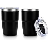 Zenbo 8 oz Stackable Espresso/Coffee Cups with Magnetic Lid, Ceramic-Lined 18/8 Stainless Steel Mini Tumblers, Double-Wall Vacuum Insulated & Dishwasher Safe for Travel & Office (Black-2 Pack)