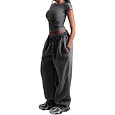 GORGLITTER Women's Wide Leg Joggers Sweatpants Baggy Y2k Elastic Waist Straight Leg Flared Loose Track Pants Bottoms