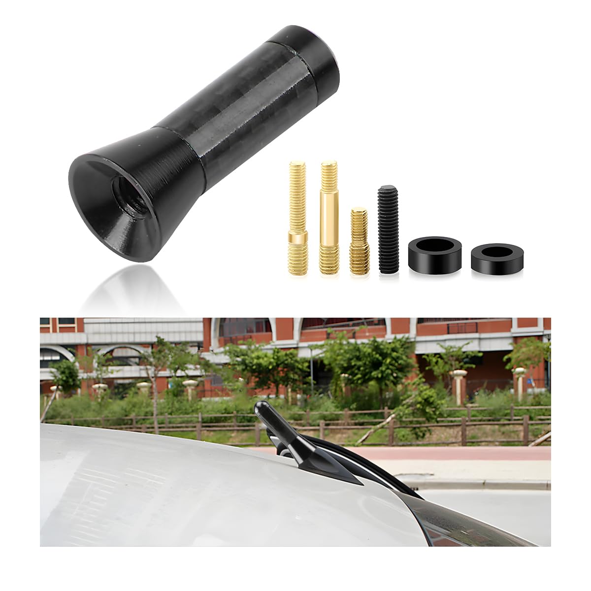 Photo 1 of Wevdn Short Antenna for Car, 1.43" Aluminium Alloy Carbon Fiber Stereo Radio Signal Receiver Antenna, Universal Screw-on Antenna Replacement for Car Truck SUV, Car Accessories (Black)
