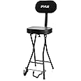 Pyle Adjustable Guitar Seat with Built-In Stand, EVA Foam Padded Cradles, Removable Backrest, Non-Slip Rubber Feet, Collapsible Design – Fits Acoustic, Electric & Bass Guitars – 300 lbs Capacity