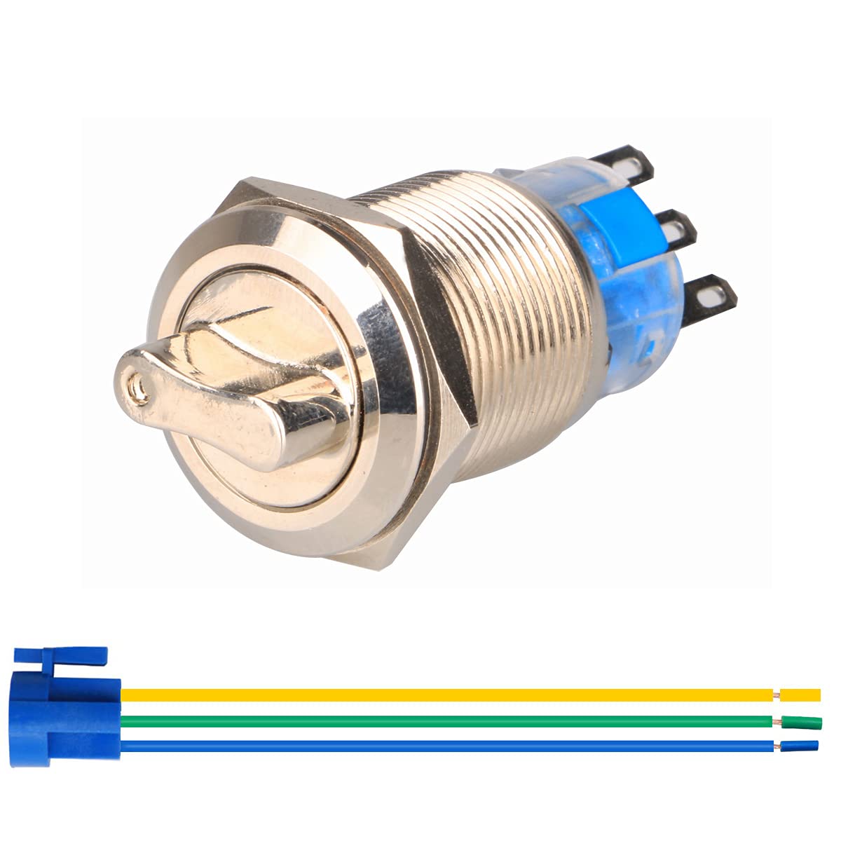 Gebildet 19mm NO/NC Latching Rotary Toggle Switch 0-250V Round Select Switch with Wire Socket