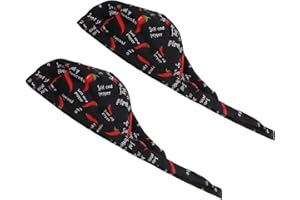 Hoement 2pcs Red Cotton Chef Caps Adjustable Ribbons Comfortable Head Wrap for Juice Shop and Cafes