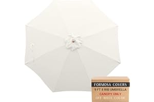 Formosa Covers - 9ft Market Patio Umbrella Replacement Canopy - 8 Ribs Canvas - 300D UV Protective and Water Resistant Umbrella Fabric - Premium Quality Replacement Canopy Cover ONLY (Ivory White)