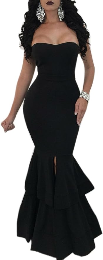 Jumojufol Frauen Elegant Rohr Auch RÃ¼ckenfrei Schlitz Bodycon Ball Mermaid Dress: Amazon.de 
