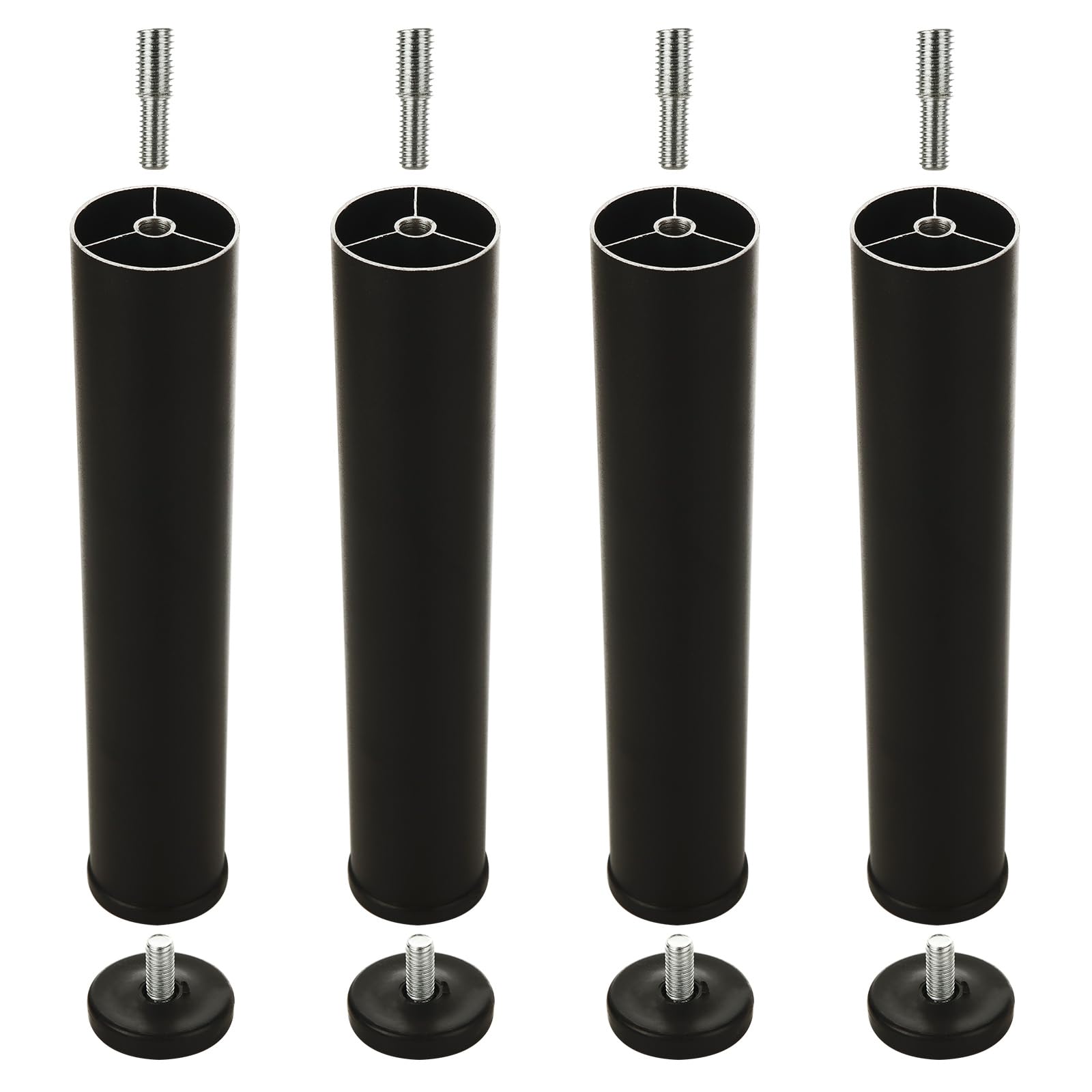 Photo 1 of DIRBUY 4 Pack Bed Legs Replacement - 10 Inch Black Aluminum Alloy Adjustable Bed Legs - M10 Thread (Metric 10 mm) Round Metal Furniture Legs for Sofa, Furniture, Chairs, Bed, Cabinet, Cupboard, Desk