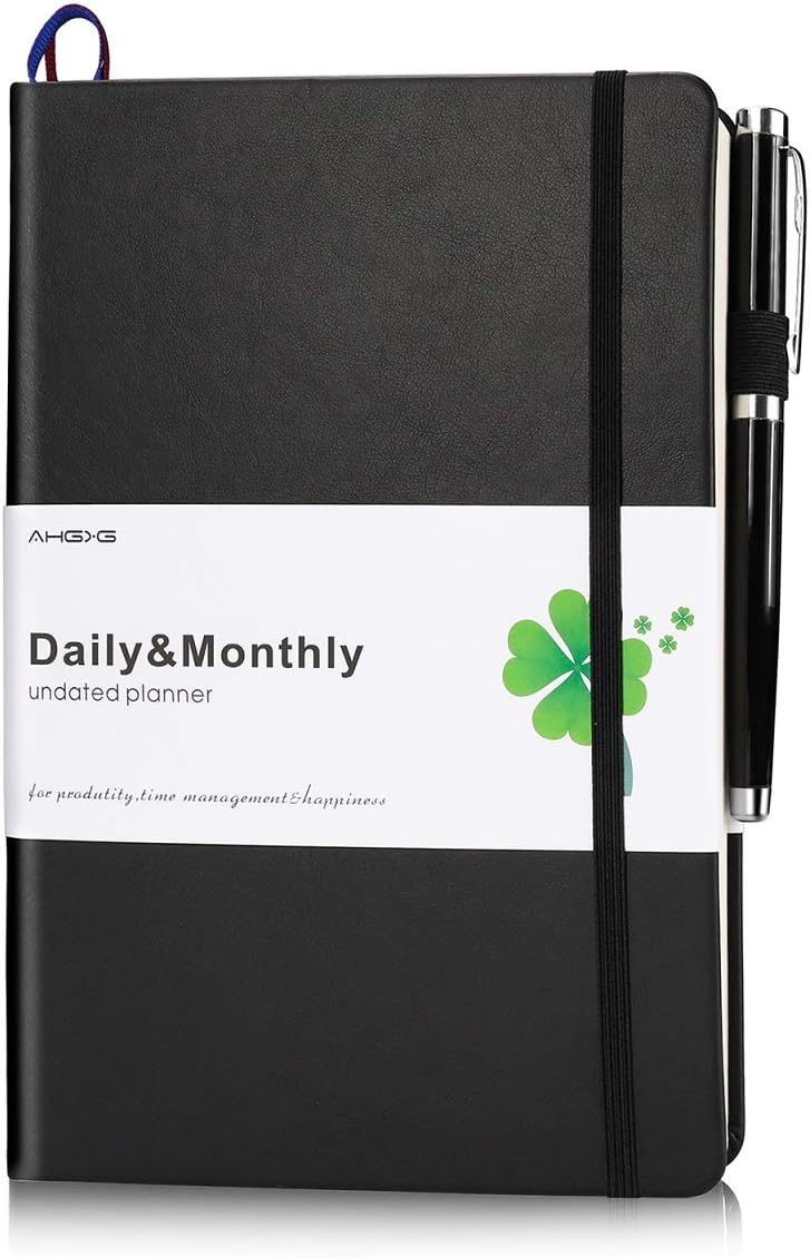 Daily/Monthly Planner, AHGXG A5 Best Daily Academic Planner Organizer Journal, Agenda Planner for Productivity, Goals&Happiness with Premium Thick Paper