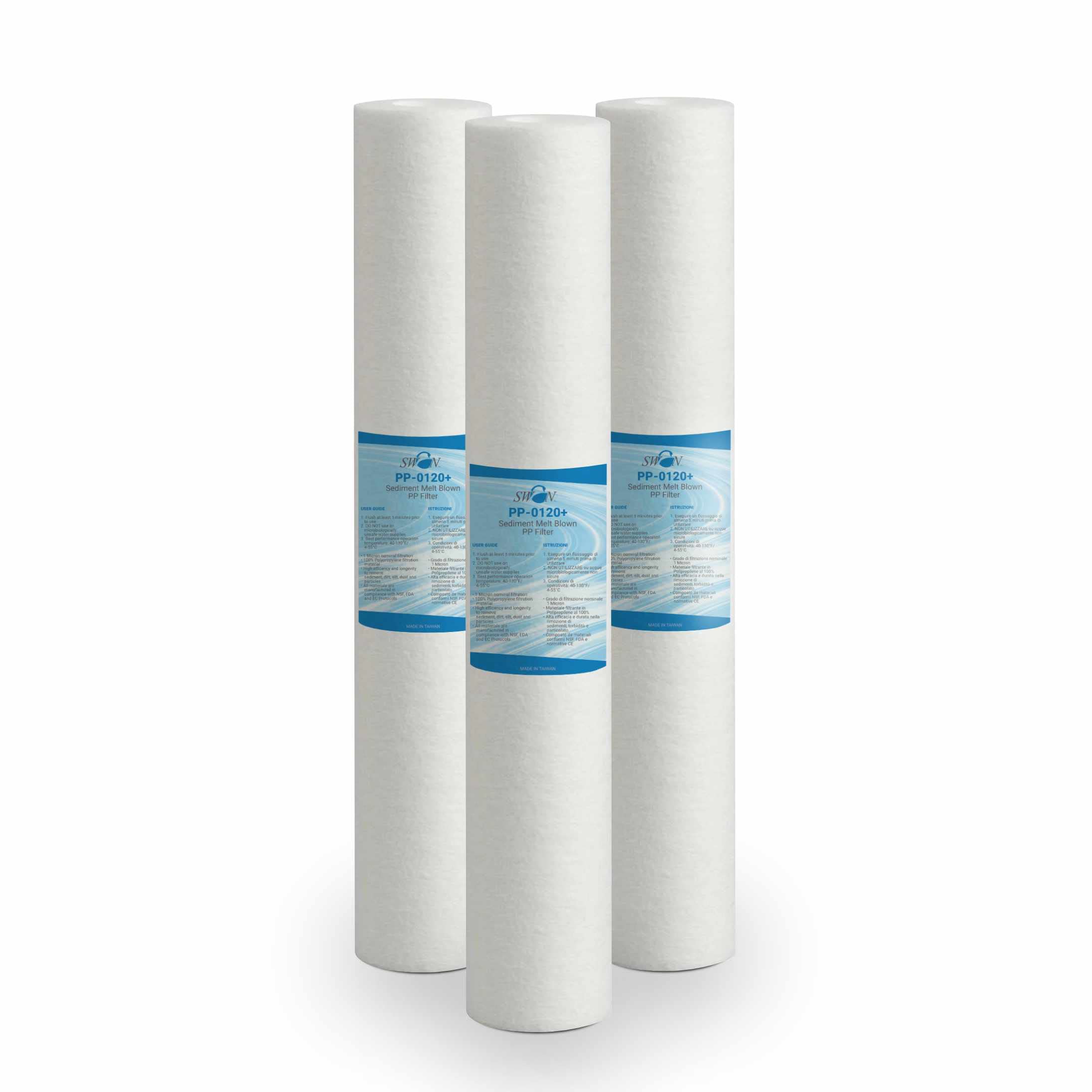 BELLEROFONTE Water Filter, Sediment Filter 20 Inch 1 Micron, 3 Pieces Polypropylene, Compatible with Standard 20'' and 2.5'' Diameter Cups, NSF CE FDA Certified