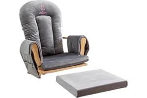 LUXMARS Glider Rocker Cushions Replacement Set 5 PCS with Storage Velvet Washable Replacement Cushions Wooden Rocking Chair Universal Grey