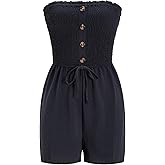 winkbay Women's Summer Strapless Tube Top Romper Tie Front Wide Leg Short Jumpsuits Beach Vacation Outfits