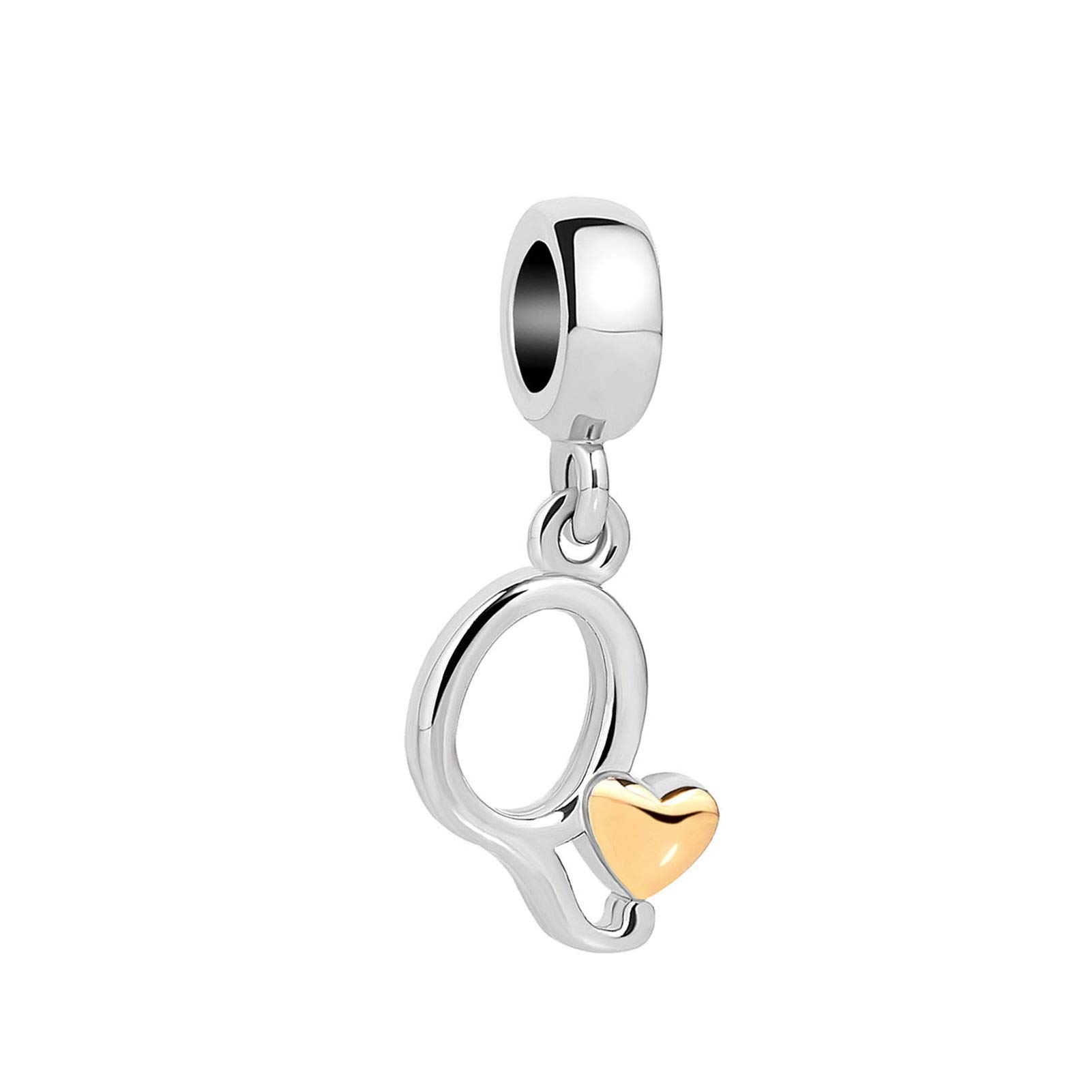 Q Initial Letter Gold Heart Charm for Pandora Charms Bracelets Name Alphabet Birthday Jewellery Gift for Women Daughter Granddaughter Sister Friendship