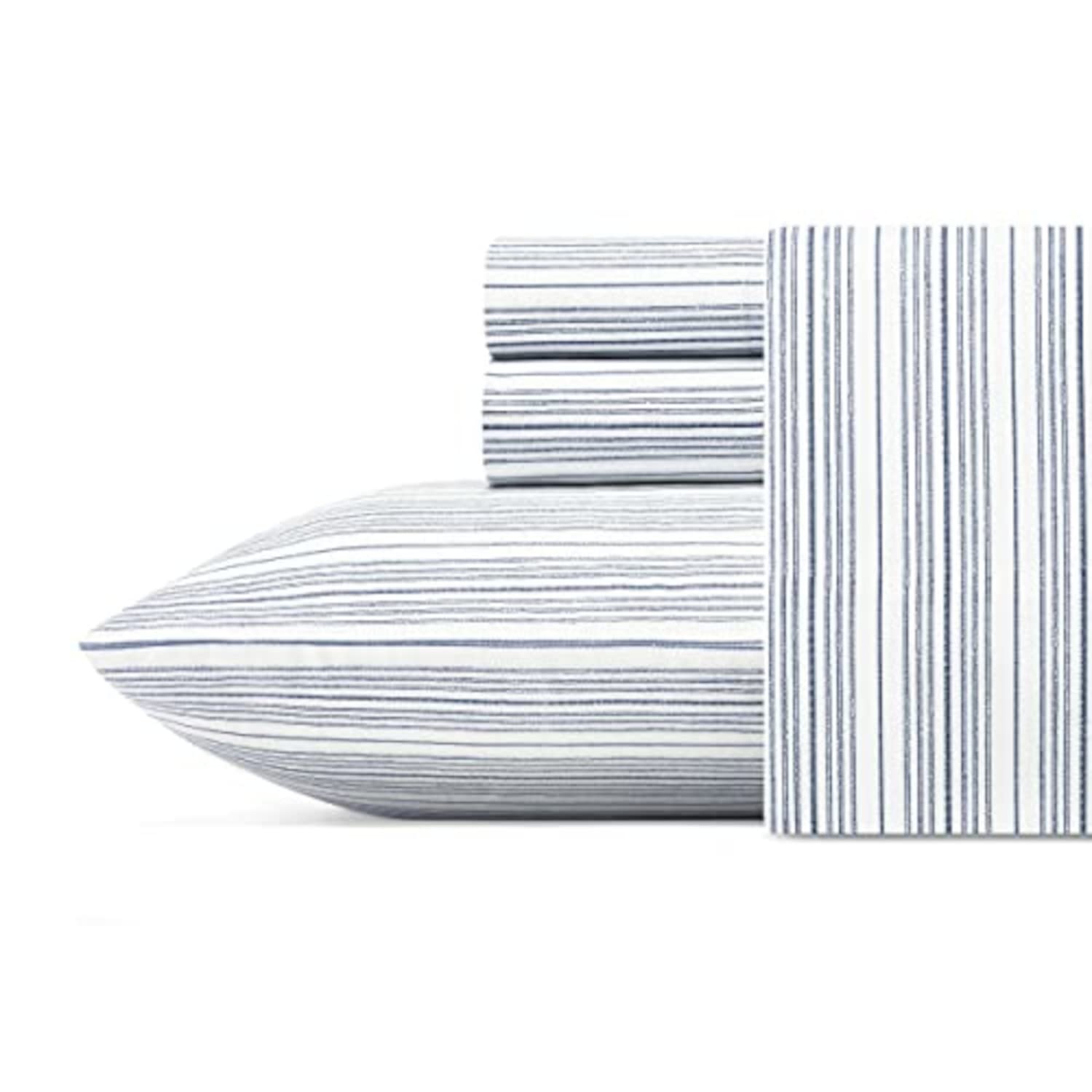 Nautica - King Size Sheets, Cotton Percale Bedding Set, Crisp & Cool, Coastal Bedding Set (Beaux Stripe Navy, King)